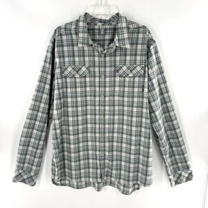 Stio Plaid Flannel Button Up Shirt Men Sz XXL Green White Long Sleeve Casual Top